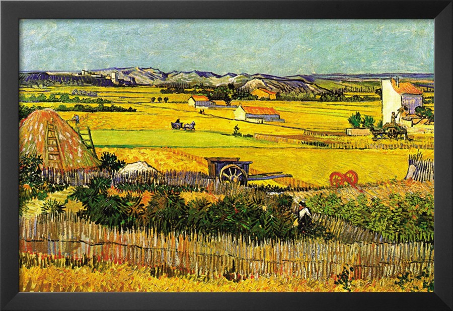 Harvest At La Crau with Montmajour In The Background - Van Gogh Painting On Canvas